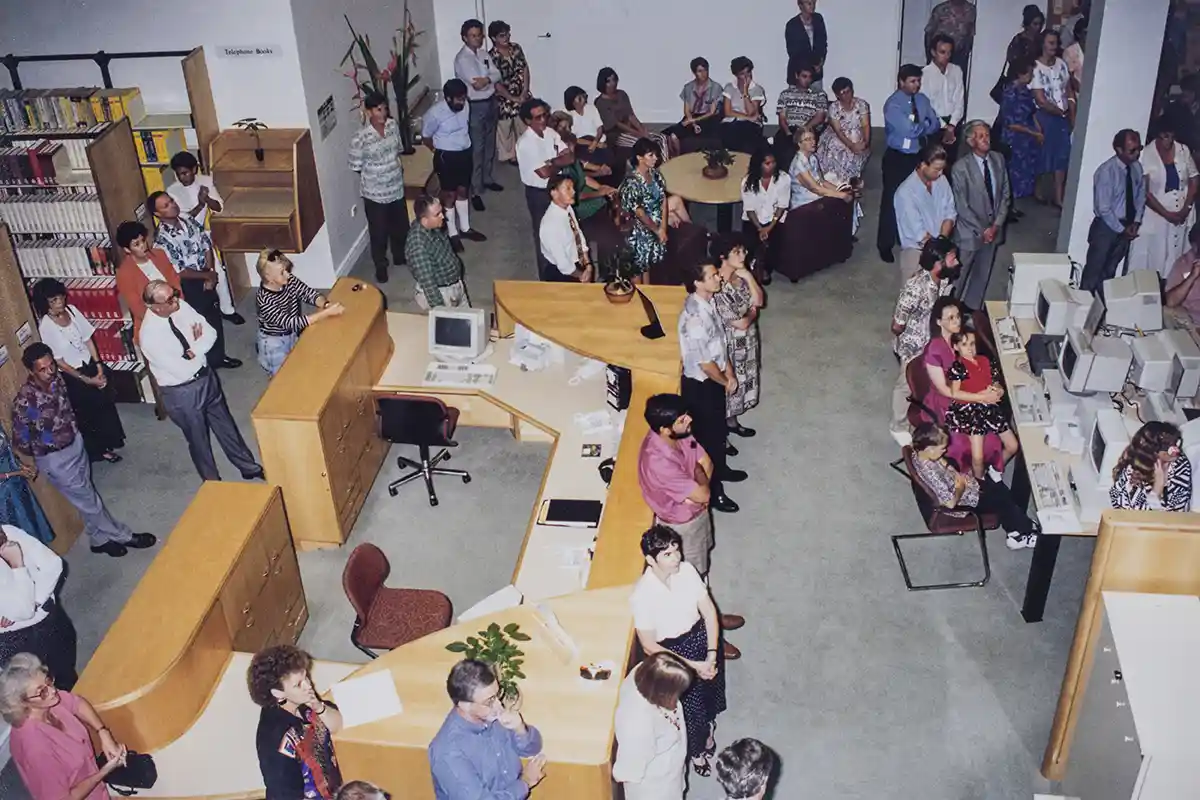 Northern Territory Library, Parliament House. Official opening [view from the mezzanine] 22 May 1995.